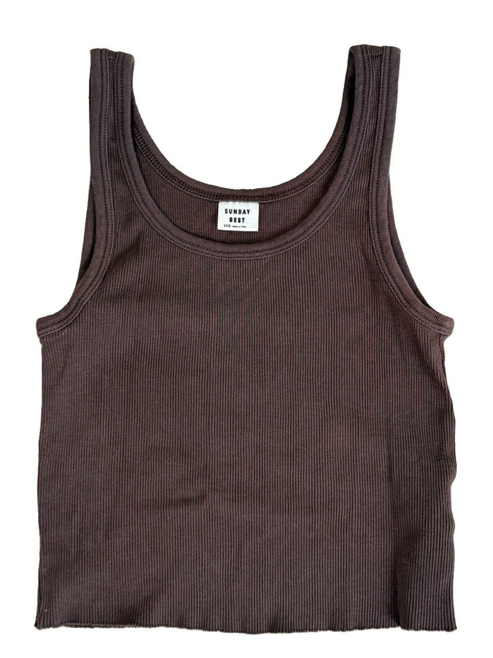 Sunday Best Aritzia Carey Cropped Tank Top Brown Ribbed Scoop Neck 2XS